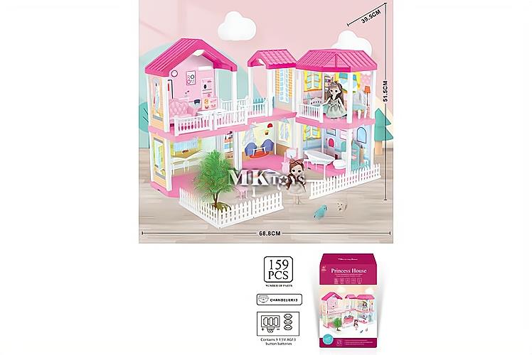 mkm304312 diy villa with light,2pcs 6 inch dolls 盒庄灯光自装