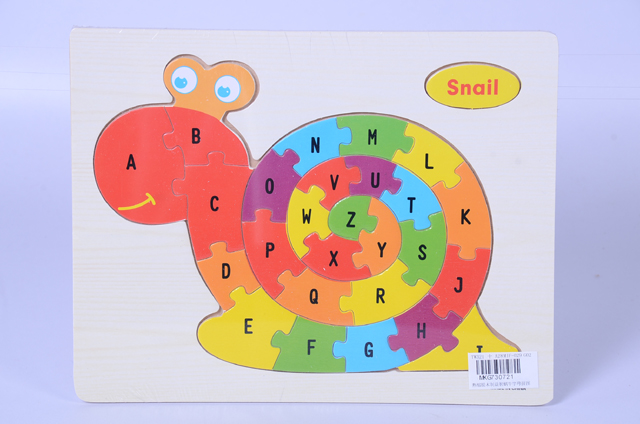 mkg730721 puzzle game 热缩膜木制益智蜗牛字母拼图 mktoys,美佳玩具