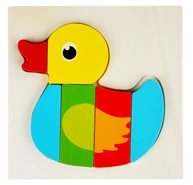 mkm148900 wooden puzzle game 热缩膜木制益智立体认知小鸭拼图